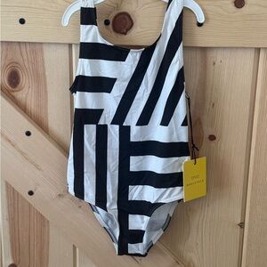 Onia soulcycle Black & White Geometric Girls' Ava One-Piece Swimsuit size 6